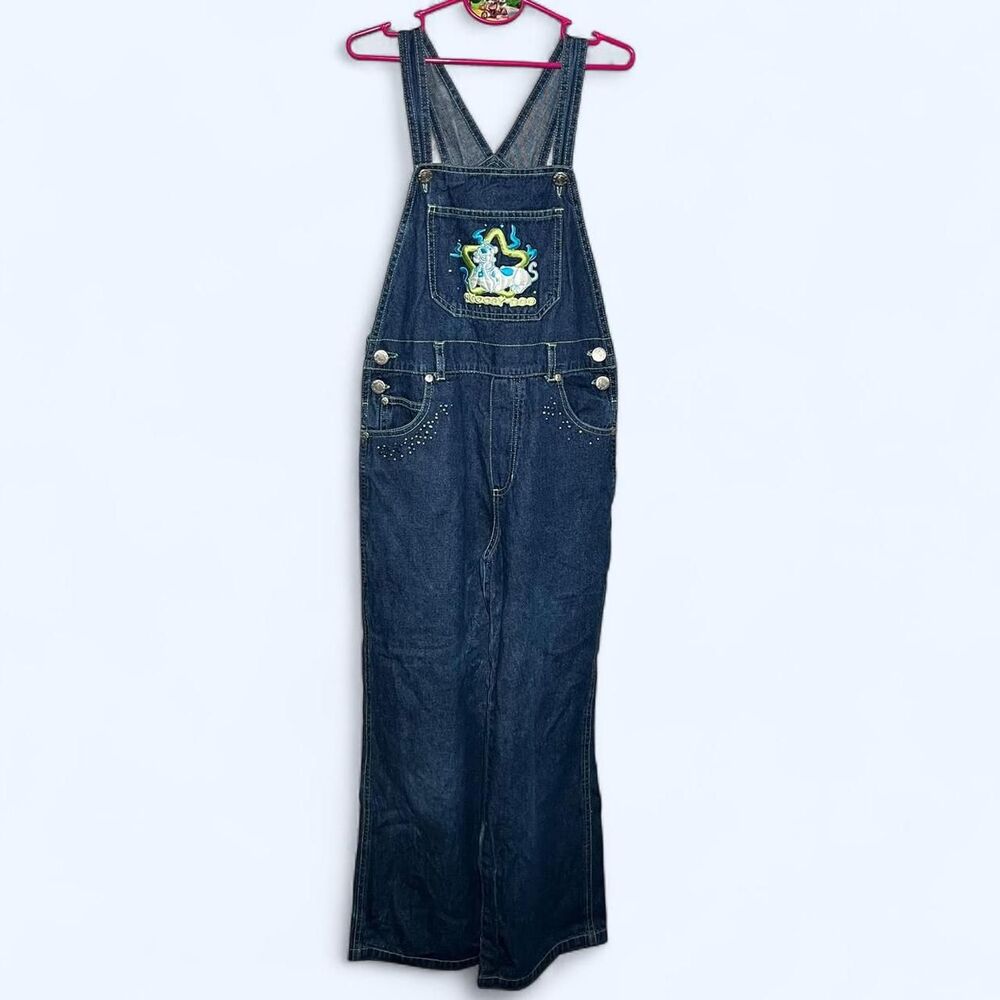2002 Vintage Scooby Doo Denim Overalls Wide Leg with Embroidered Kids Size 7-8